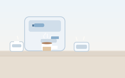 Ilustração de uma cafeteira e uma xícara de café